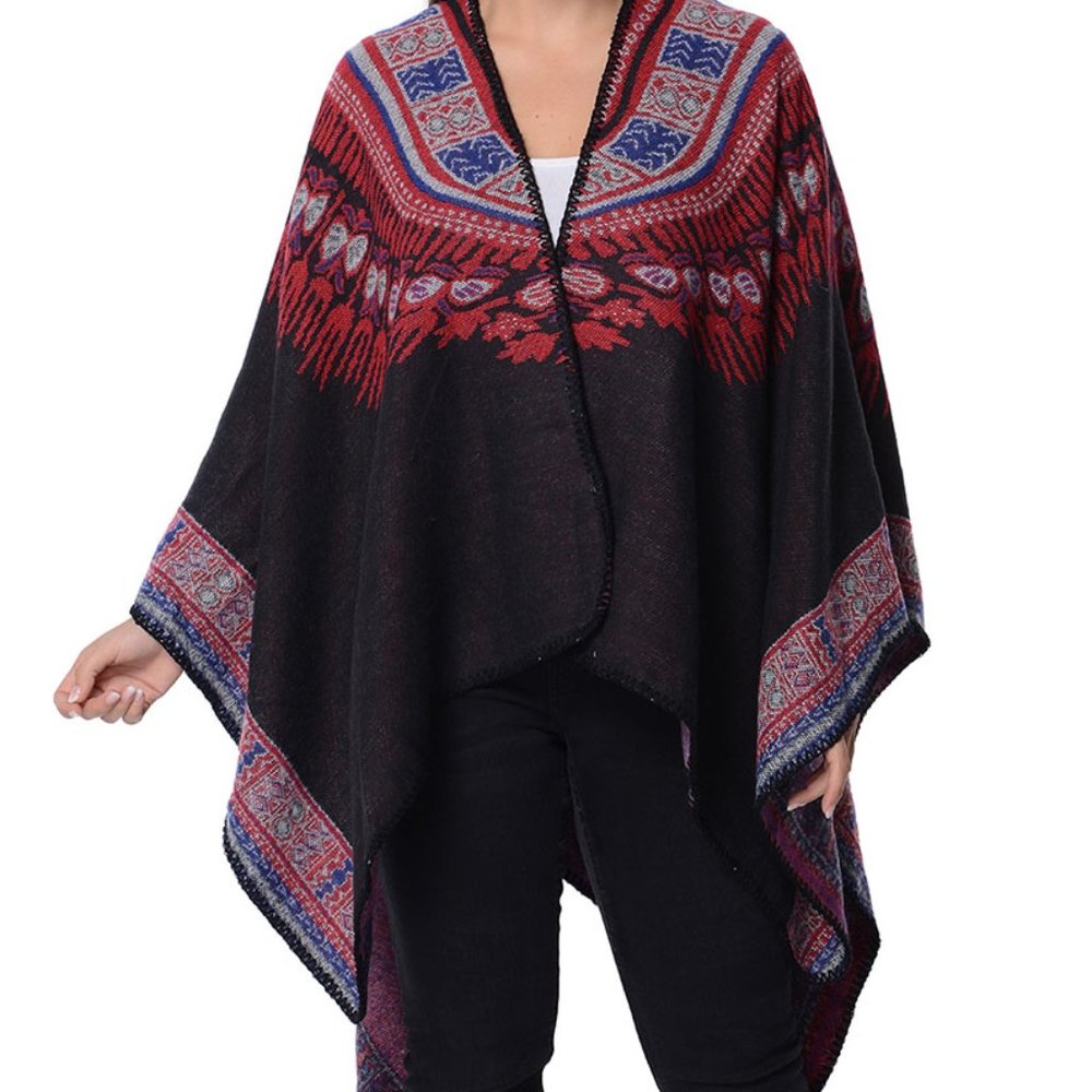 Black & Multi Color Reversible Blanket Wrap szOS